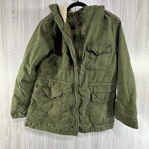 American Eagle Y2K Olive Green Canvas Sherpa Hood Utility Field Jacket Women’s M